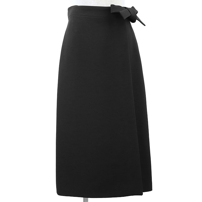Christian Dior クリスチャンディオール ロングラップスカート ウール × シルク ウエストリボン 無地 ボトムス レディース サイズ 42 ブラック 黒 フランス製 341J41A1166