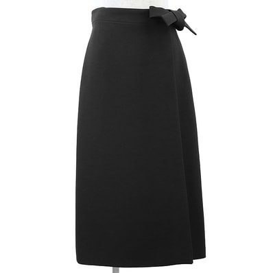 Christian Dior クリスチャンディオール ロングラップスカート ウール × シルク ウエストリボン 無地 ボトムス レディース サイズ 42 ブラック 黒 フランス製 341J41A1166