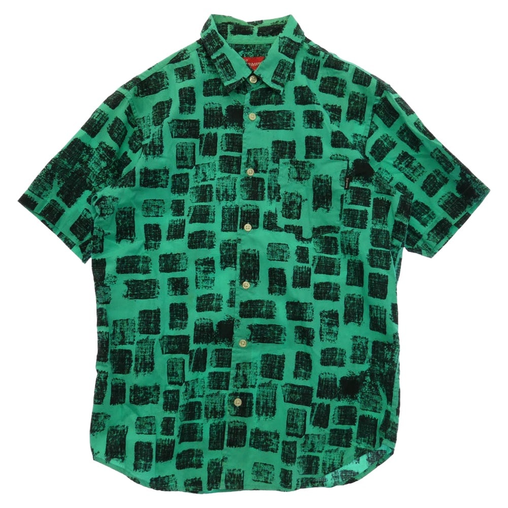 Supreme シュプリーム 14SS Block Print Shirt ブロック プリント 半袖 シャツ グリーン系 S【中古】