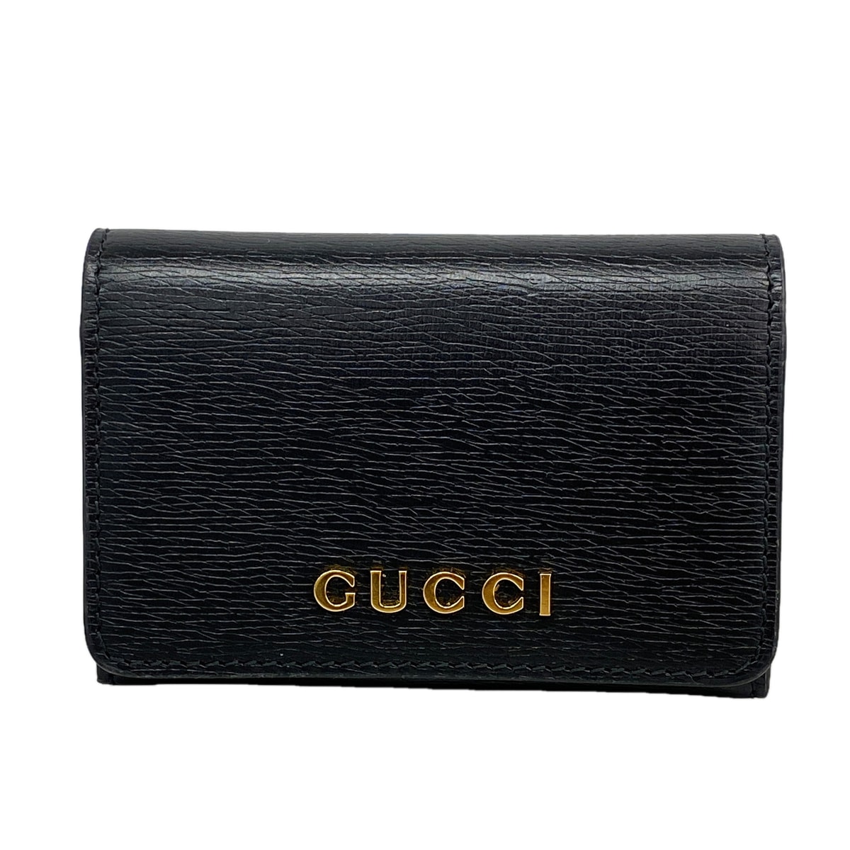 【6ke5170】グッチ カードケース 790101 レザー ブラック ゴールド金具【中古】メンズ レディース ユニセックス