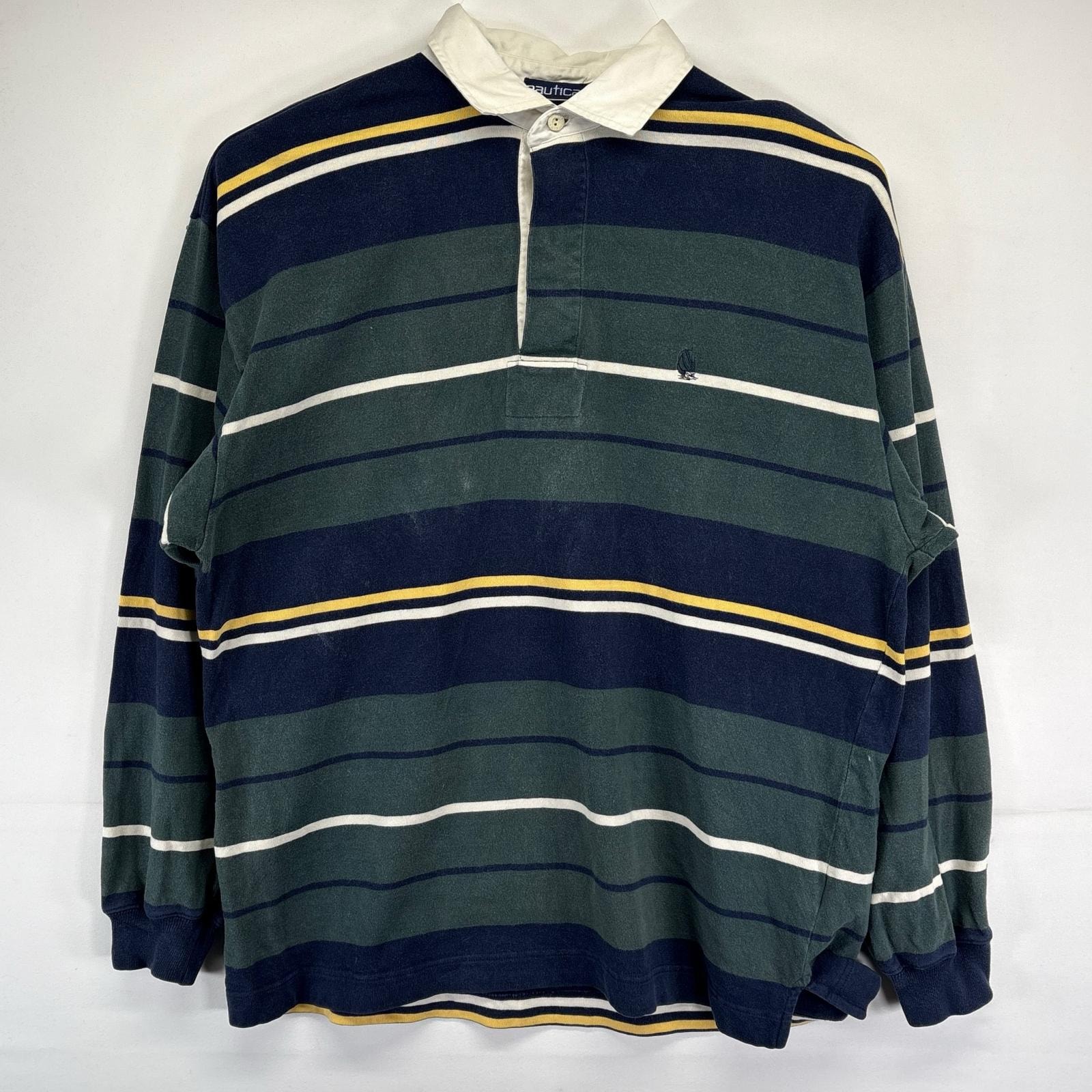 古着 ノーティカ NAUTICA 長袖 ポロシャツ 大きいサイズ ラガーシャツ ソリット ボーダー柄 ワンポイントロゴ 2XL マルチカラー メンズ