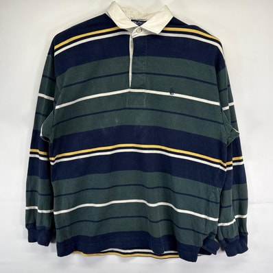 古着 ノーティカ NAUTICA 長袖 ポロシャツ 大きいサイズ ラガーシャツ ソリット ボーダー柄 ワンポイントロゴ 2XL マルチカラー メンズ