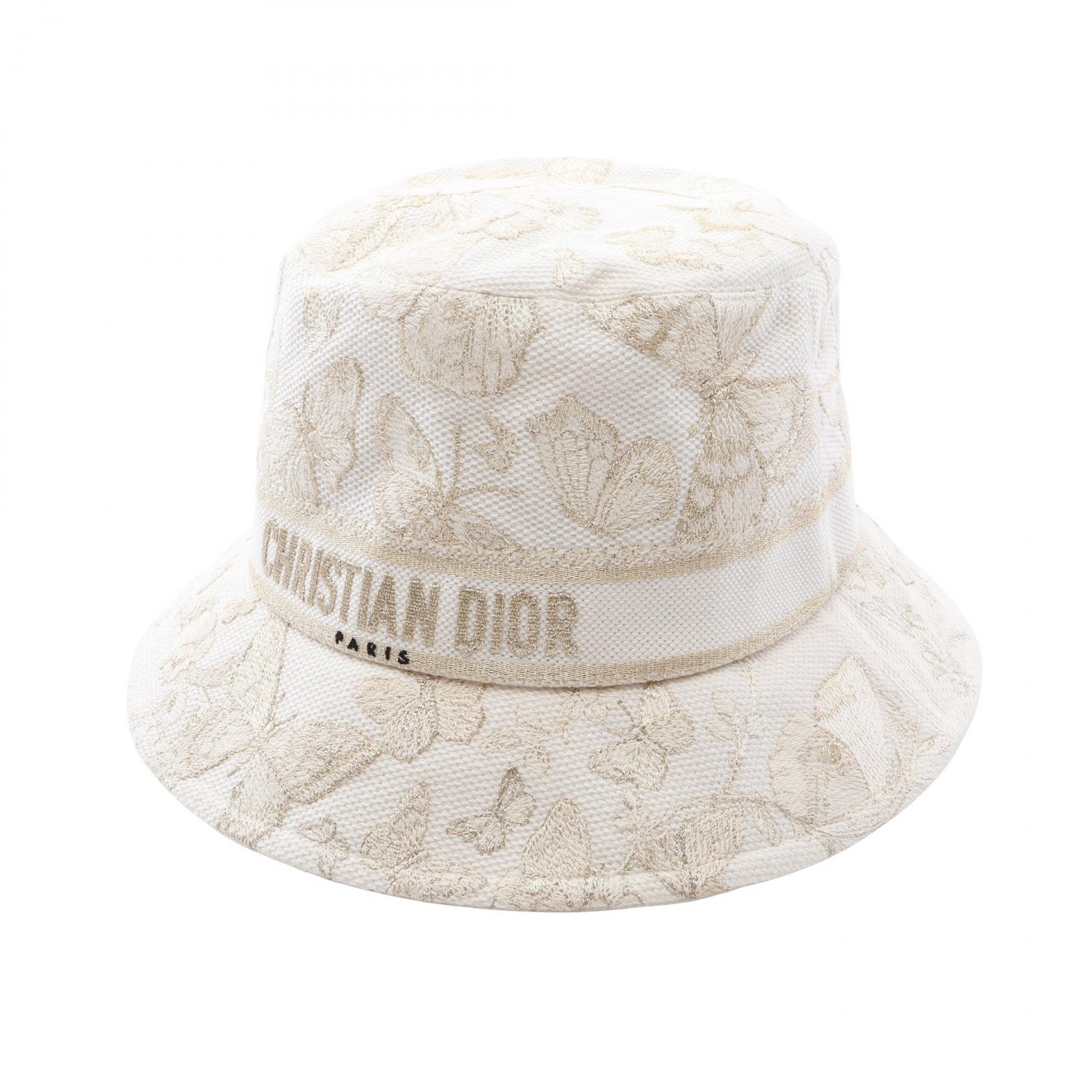 ディオール Dior D-Bobby ボブハット バタフライ バケット ハット 帽子 コットン レディース ホワイト系 / ゴールド系 【中古】