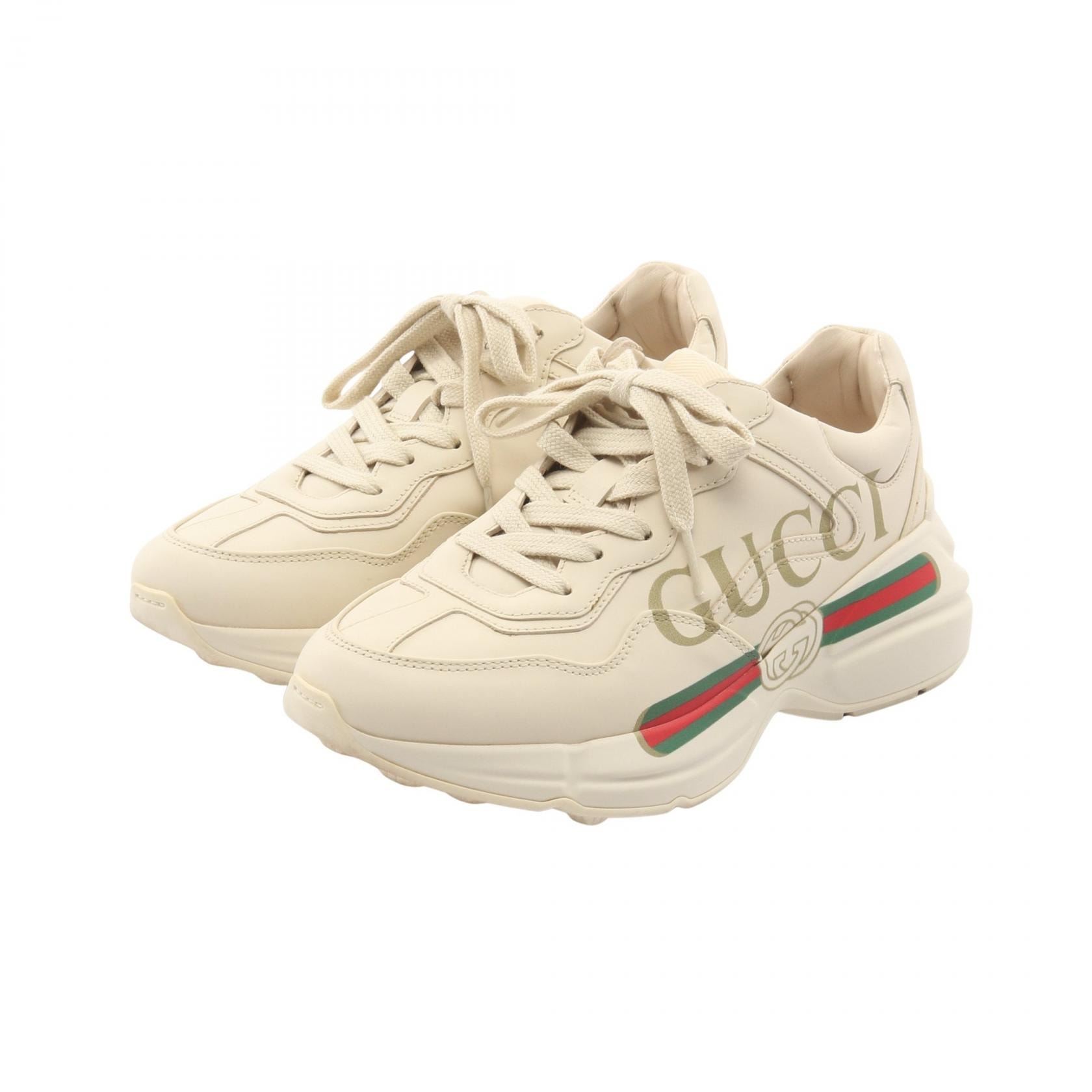 グッチ GUCCI ライトン ロゴ スニーカー 靴 レザー レディース ベージュ系 【中古】