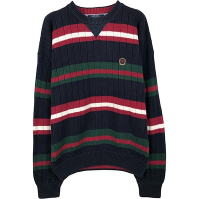古着 90年代~ トミーヒルフィガー TOMMY HILFIGER マルチボーダー コットンニットセーター メンズXL相当/eaa399855