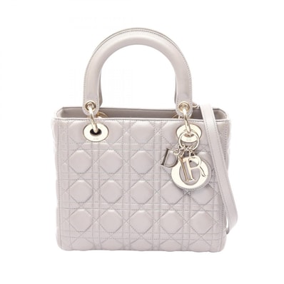ディオール Dior LADY DIOR レディディオール カナージュ 2WAY ハンドバッグ バッグ レザー レディース グレー系 【中古】