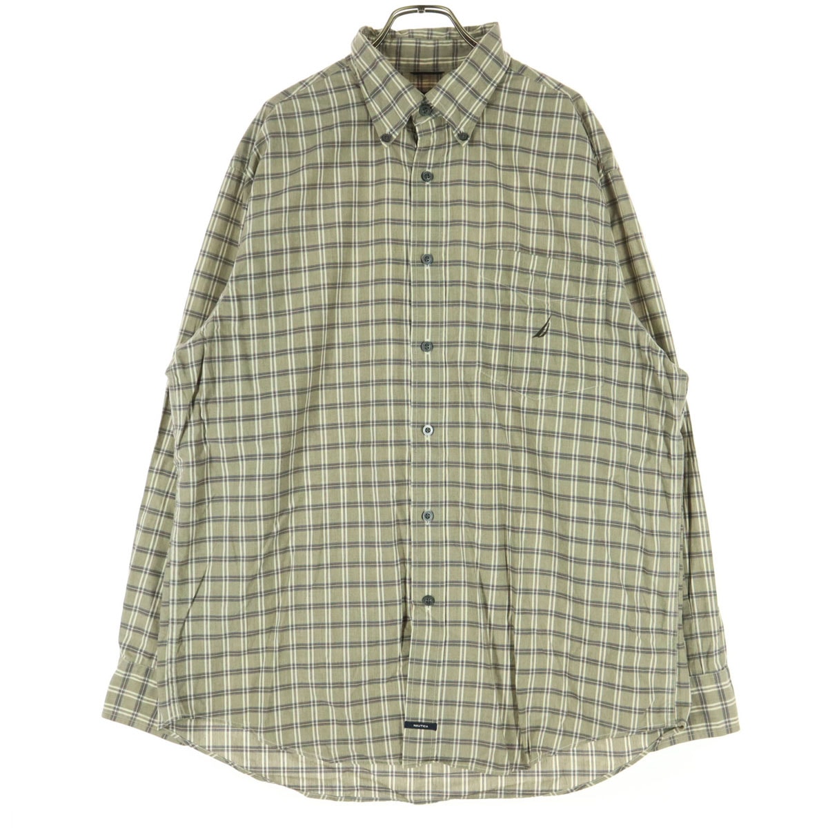 美品 NAUTICA ノーティカ チェック柄 長袖 ボタンダウンシャツ L グレー