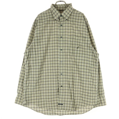 美品 NAUTICA ノーティカ チェック柄 長袖 ボタンダウンシャツ L グレー