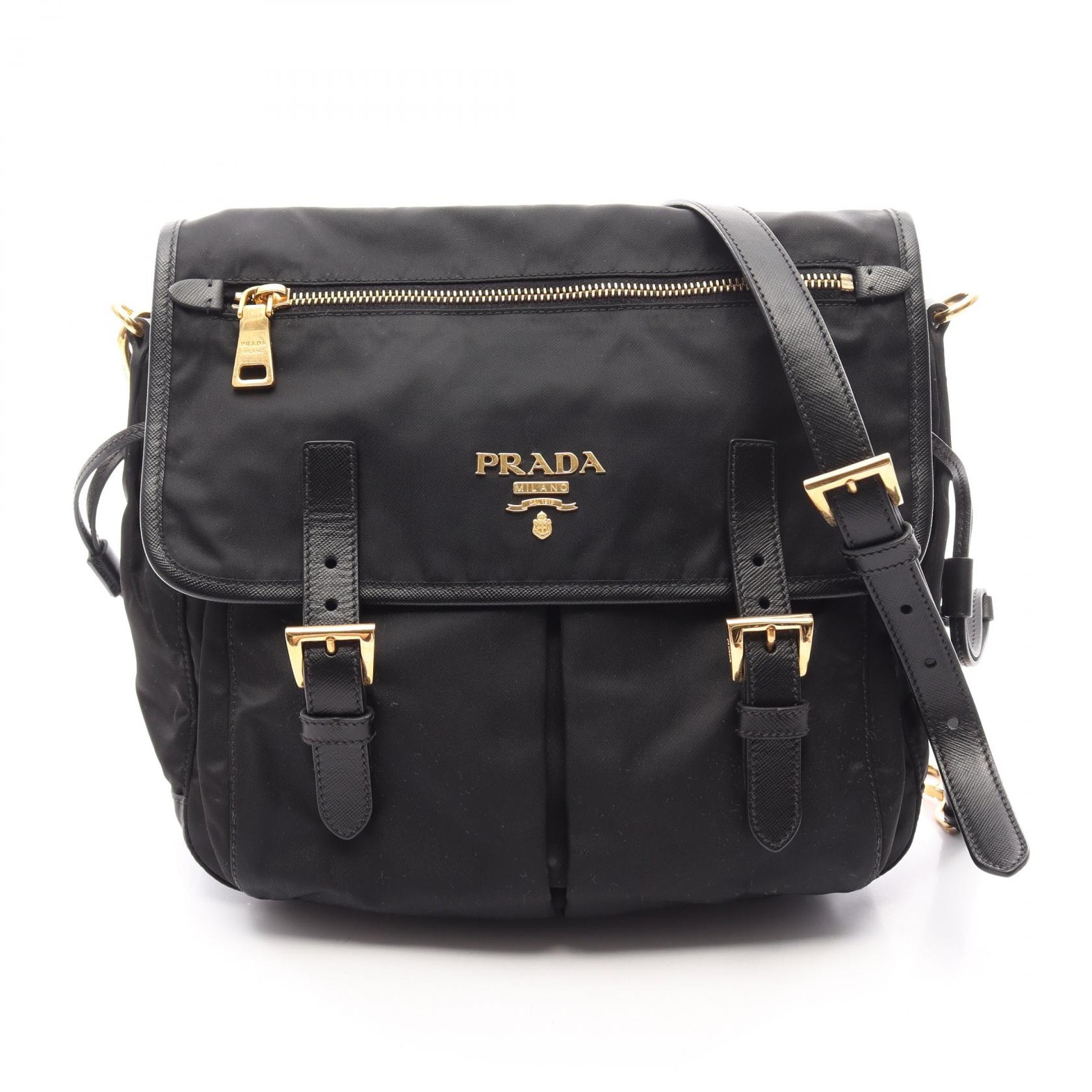 プラダ PRADA TESSUTO SAFFIAN ショルダーバッグ バッグ ナイロン サフィアーノレザー レディース ブラック系 【中古】