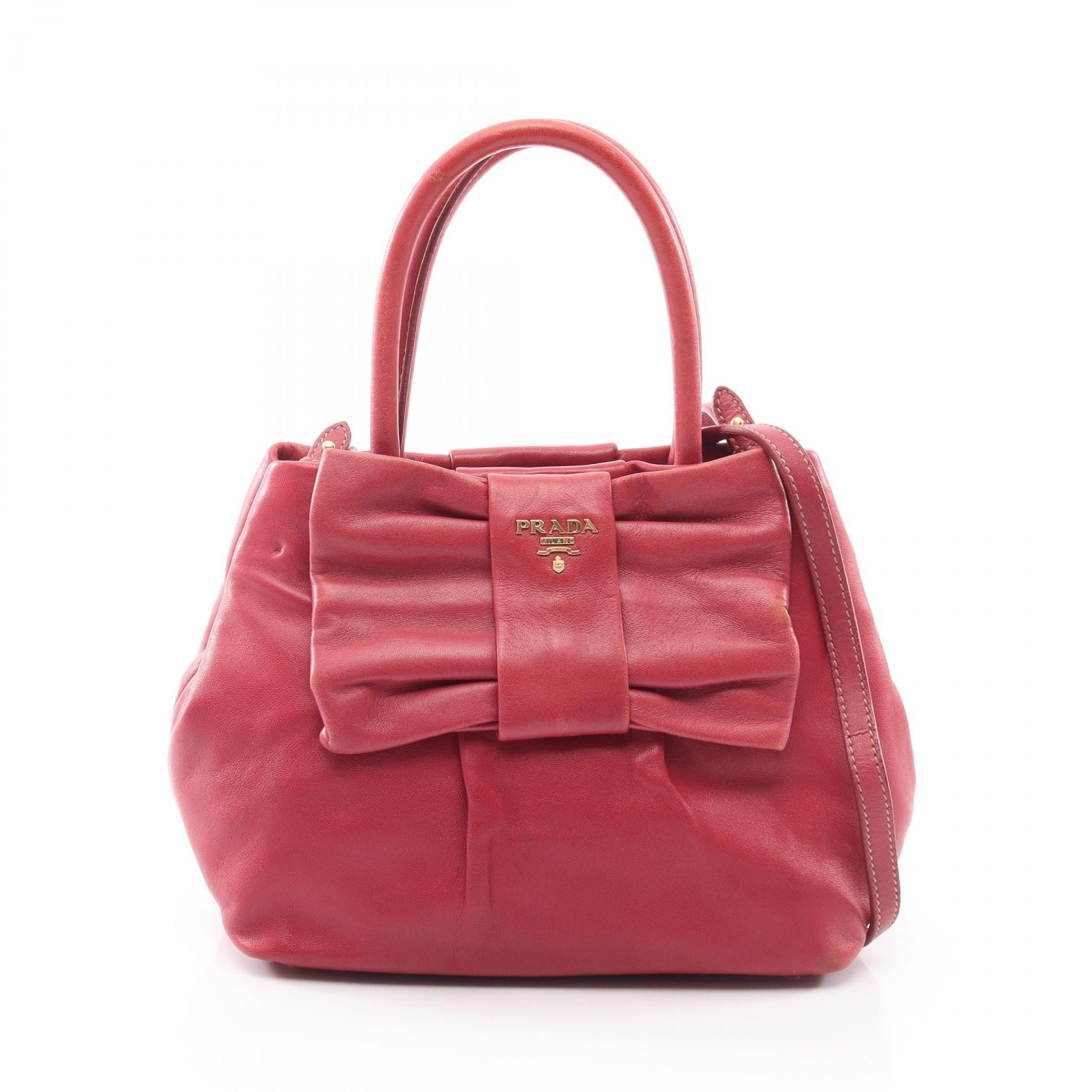 プラダ PRADA NAPPA FIOCCO 2WAY ハンドバッグ バッグ レザー レディース レッド系 BN1604 【中古】