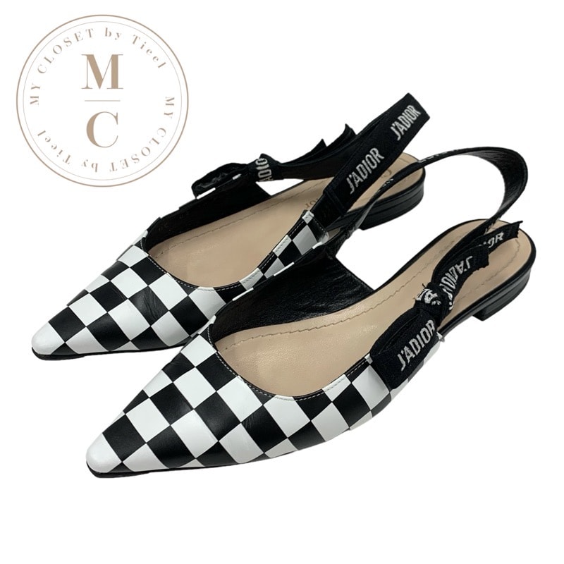 クリスチャンディオール CHRISTIAN DIOR JADIOR パンプス 靴 シューズ レザー ブラック ホワイト フラットパンプス フラットサンダル スリングバック