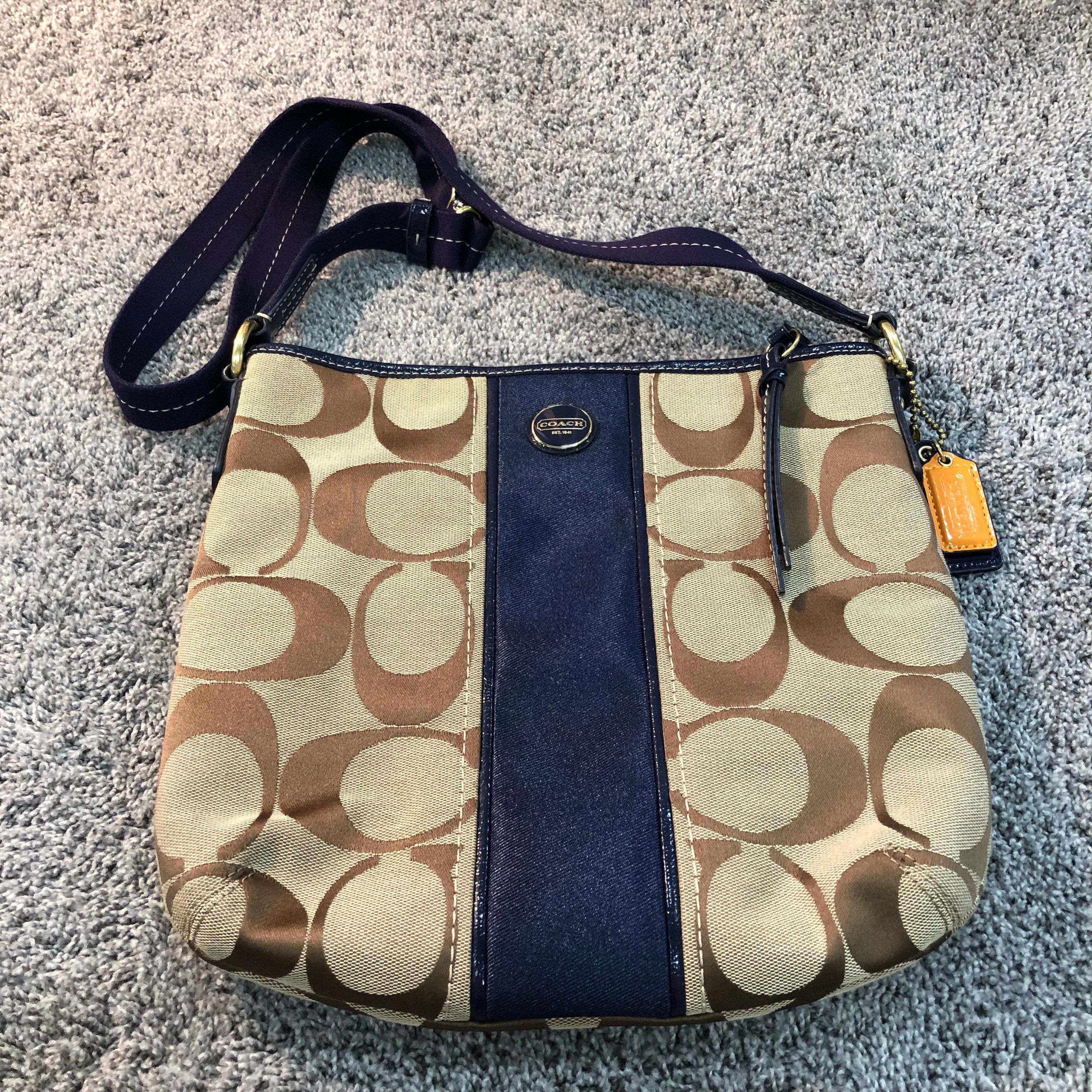 COACH Signature Stripe Duffle Shoulder Bag "Brown"