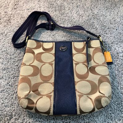 COACH Signature Stripe Duffle Shoulder Bag "Brown"