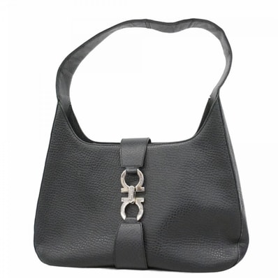 【6dc3984】サルヴァトーレフェラガモ ショルダーバッグ ガンチーニ レザー ブラック シルバー金具【中古】レディース