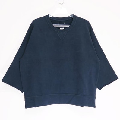 VISVIM ビズビム 23AW AMPLUS SB SWEAT 3/4 DMGD (U.D.) 0123205010020 ヴィスヴィム アンプラス スウェット ダメージド ネイビー トップス トレーナー カットオフ 七分袖 サイズ2