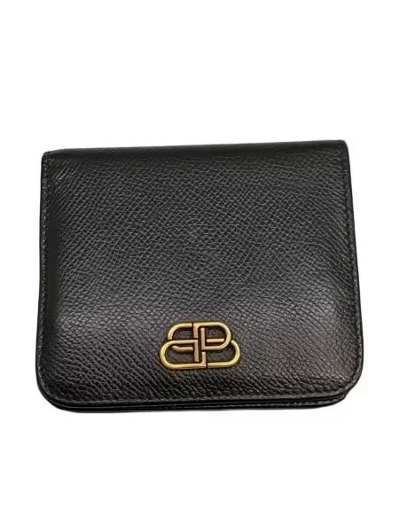 バレンシアガ スモール グレインカーフスキン BB ミニウォレット "ブラック" 6014620OTXM1000