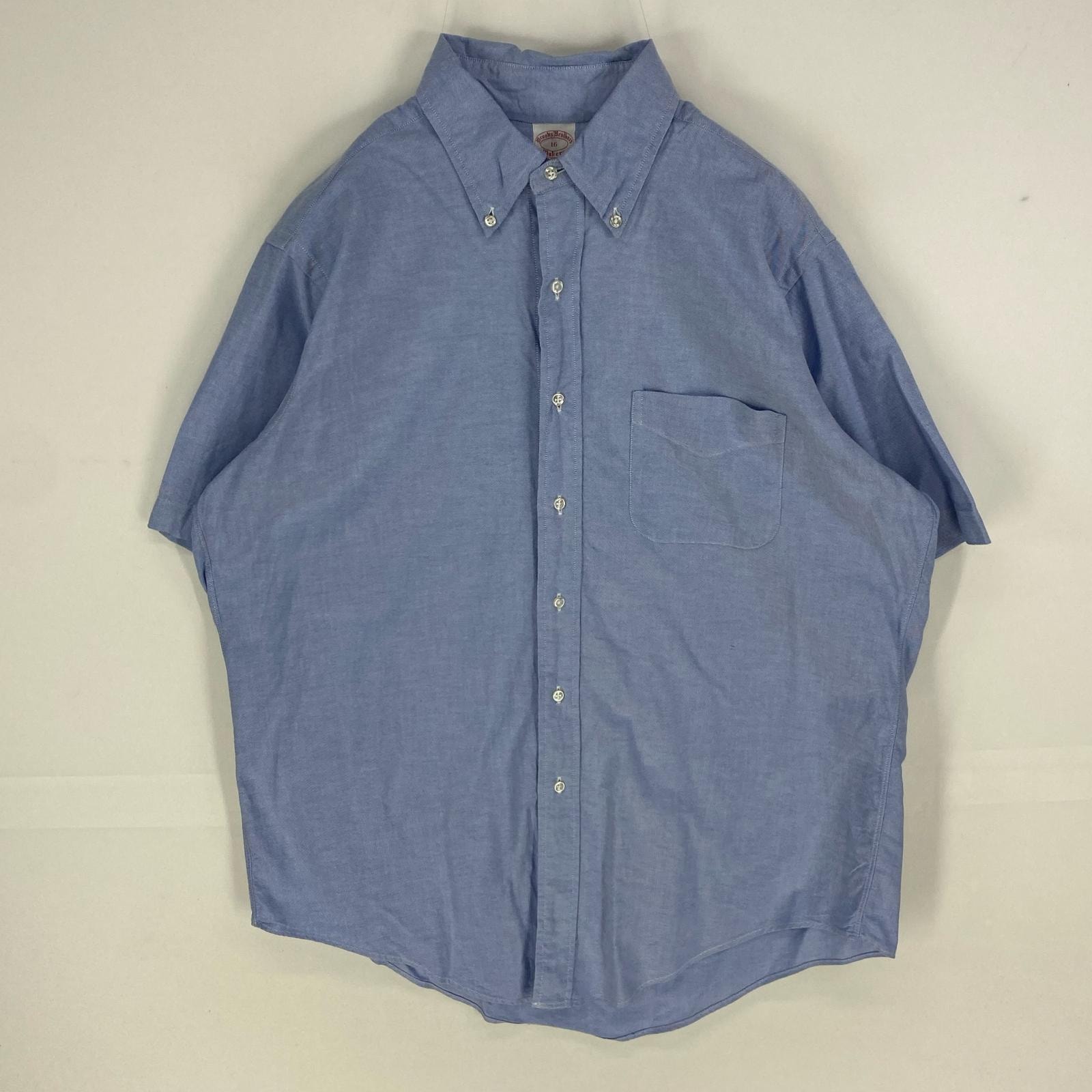 古着 ブルックスブラザーズ Brooks Brothers USA製 半袖シャツ ボタンダウン MAKERS ショートスリーブ L  ブルー系 無地 メンズ