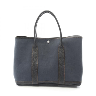 エルメス HERMES ガーデンパーティPM トートバッグ バッグ キャンバス レザー トワルアッシュ / ネゴンダ トワルアッシュ デニムフォンセ □P刻印(2012年製造) レディース ネイビー系 / ブラック系 【中古】