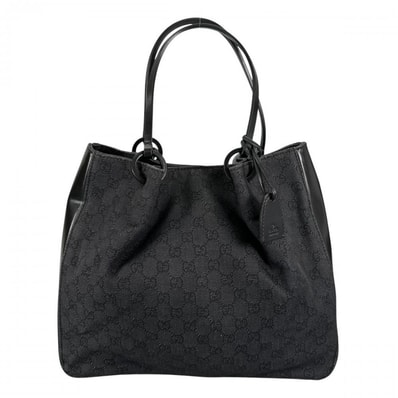 GUCCI グッチ トートバッグ GG柄 大容量 肩掛け ポーチ付き 101920 GGキャンバス レザー ブラック 黒 シルバー/ブラック金具 レディース【中古品】