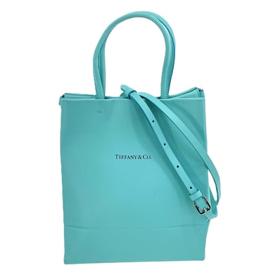 TIFFANY&Co. ティファニー ショッピング トート バッグ スモール 2WAY トートバッグ レザー ブルー レディース【中古】