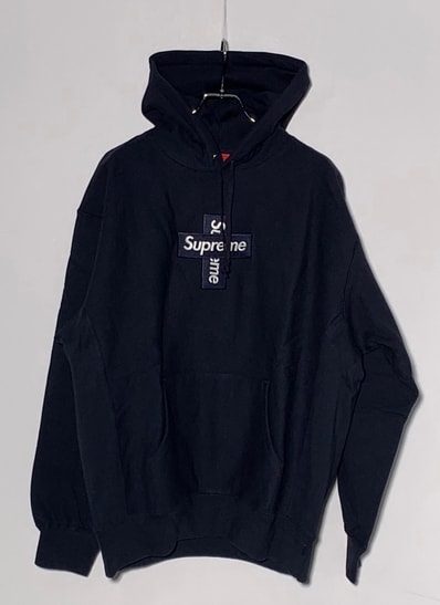 Supreme Cross Box Logo Hooded Sweatshirt "Navy"