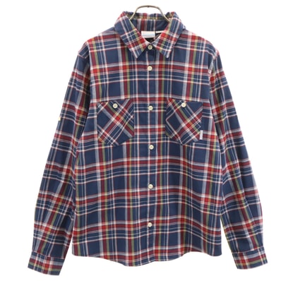 Columbia コロンビア チェック柄 長袖 シャツ XL ネイビー ロールアップ アウトドア
