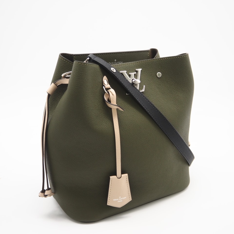極美品 LOUIS VUITTON ルイ・ヴィトン グレインカーフ ロックミーバケット M55439 2wayハンドバッグ カーキ ブラック ベージュ グレインカーフレザー レディース