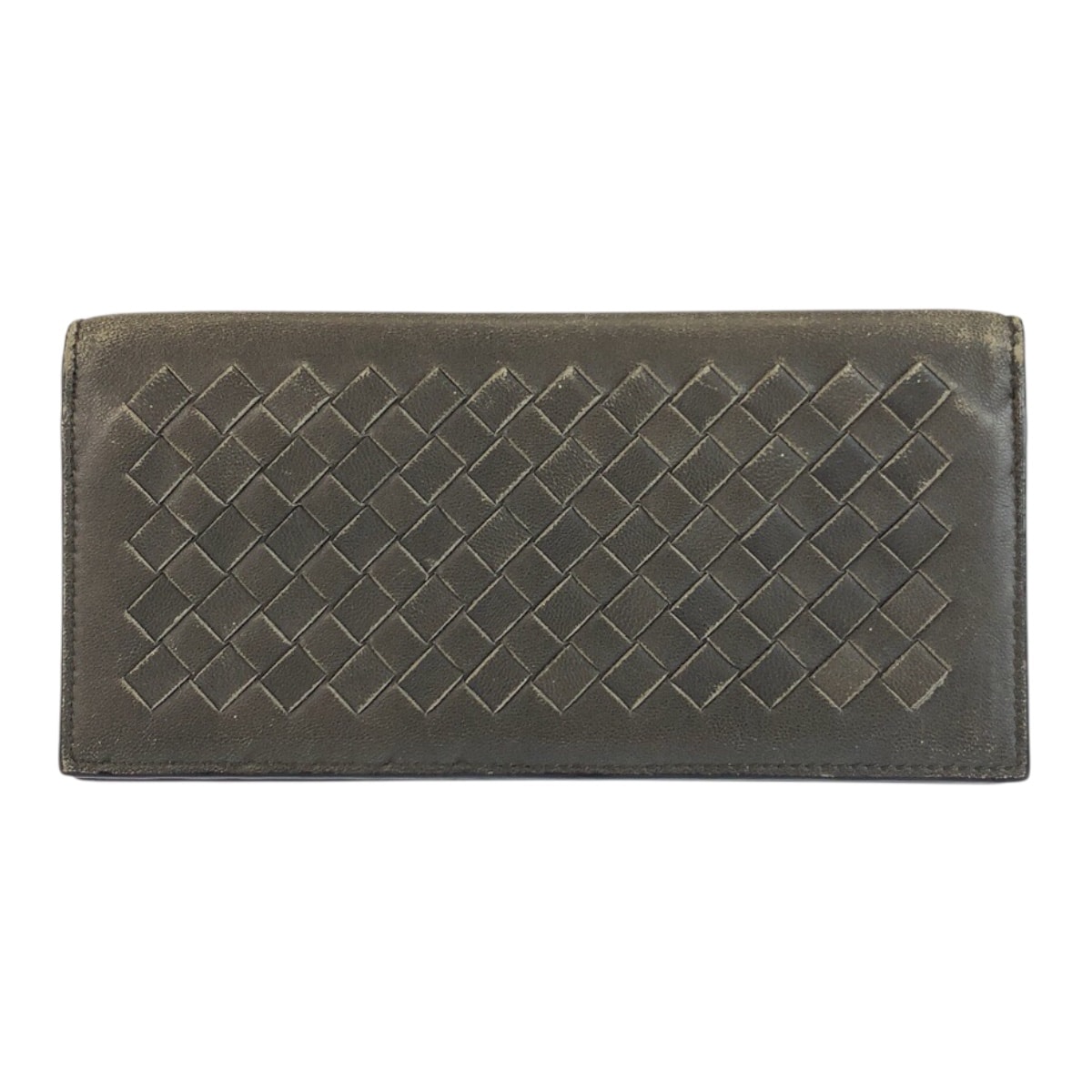 美品 BOTTEGAVENETA ボッテガヴェネタ イントレチャート グレー レザー 長財布 札入れ 602577 【中古】