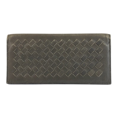美品 BOTTEGAVENETA ボッテガヴェネタ イントレチャート グレー レザー 長財布 札入れ 602577 【中古】