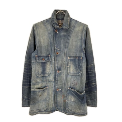 ダブルアールエル USA製 LEWIS インディゴ コットン センターベント ダメージリペア加工 9oz デニムカバーオール 2