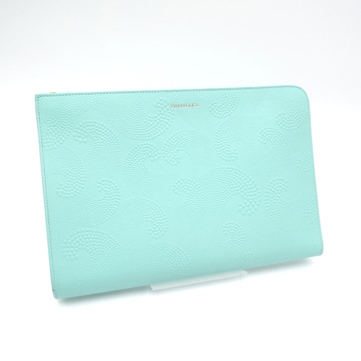 TIFFANY & CO.(ティファニー)ティファニーブルー ラウンドファスナー クラッチバッグ ドキュメントケース レザー ゴールド金具 レディース【中古】