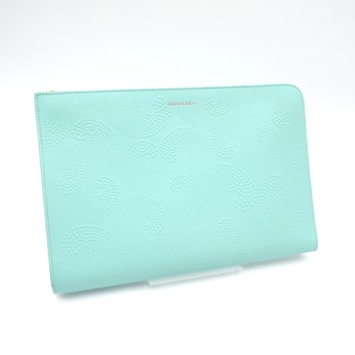 TIFFANY & CO.(ティファニー)ティファニーブルー ラウンドファスナー クラッチバッグ ドキュメントケース レザー ゴールド金具 レディース【中古】