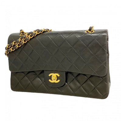 ★SALE【6gc3356】シャネル ショルダーバッグ マトラッセ Wフラップ Wチェーン ラムスキン ブラック ゴールド金具【中古】レディース