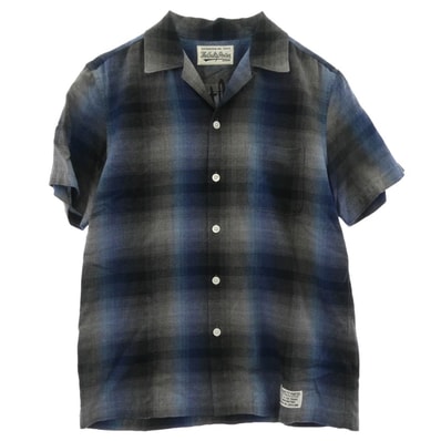 WACKO MARIA ワコマリア 半袖シャツ OMBRE CHECK OPEN COLLAR SHIRT オンブレチェック 半袖 シャツ ネイビー系 ブラック系 M【中古】