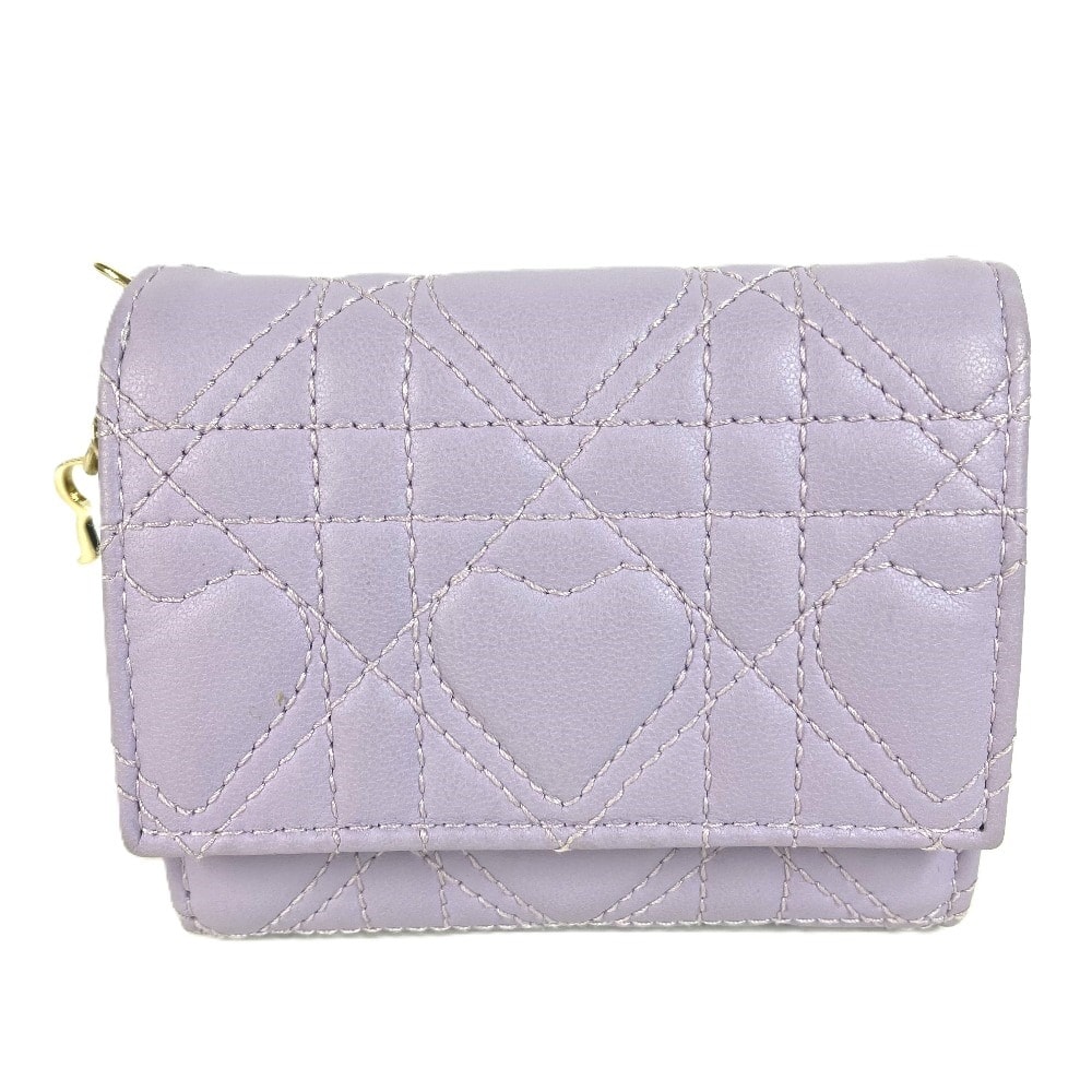 ディオール Dior ロータスウォレット 財布 日本限定 レディディオール lady dior ハートカナージュ コンパクトウォレット 3つ折り財布 ラムスキン ライラック パープル 未使用