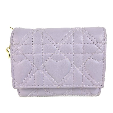 ディオール Dior ロータスウォレット 財布 日本限定 レディディオール lady dior ハートカナージュ コンパクトウォレット 3つ折り財布 ラムスキン ライラック パープル 未使用