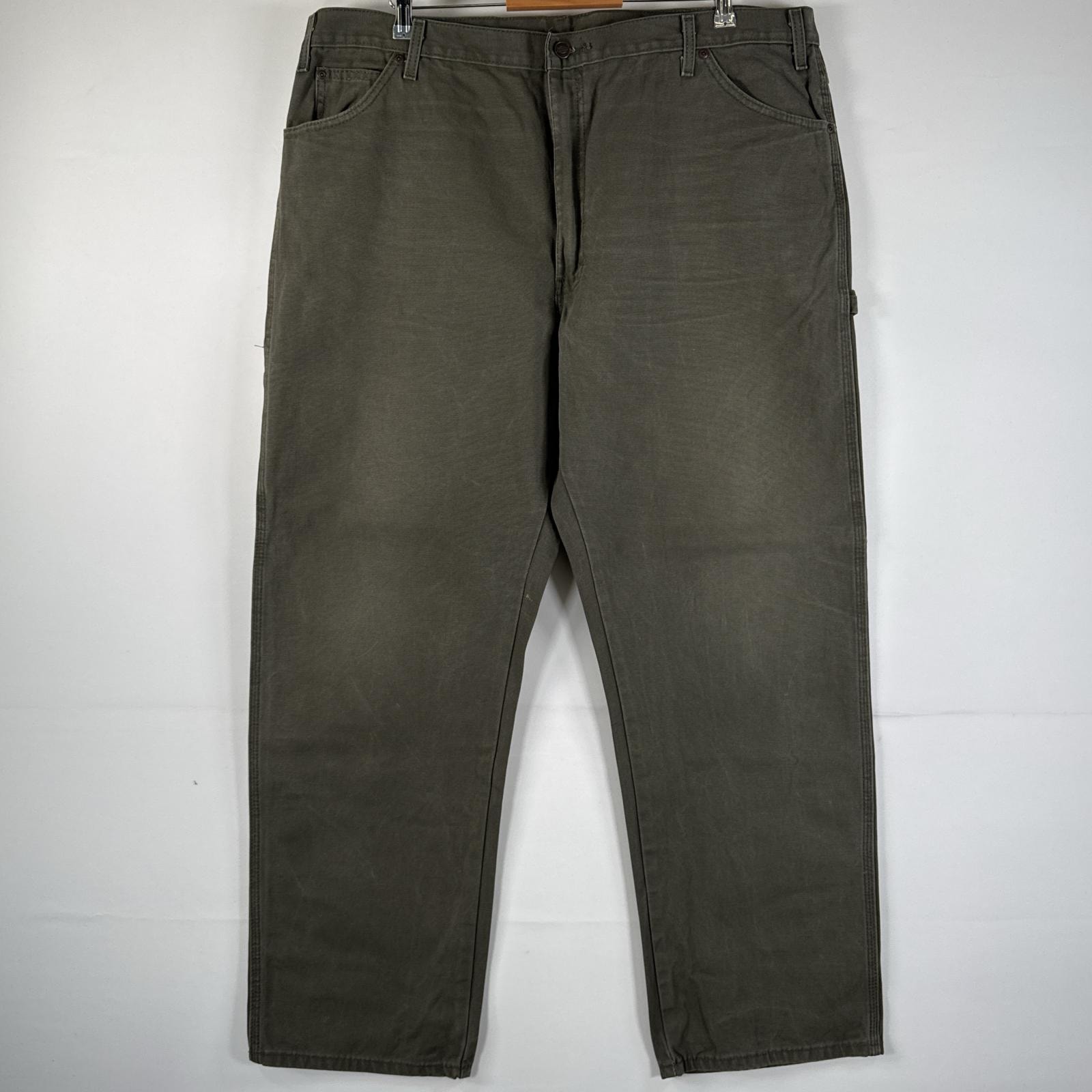 古着 ディッキーズ Dickies ワークパンツ ダック ペインターパンツ 作業着 ワンポイント ロゴ ストレート 大きいサイズ w42 L32 オリーブグリーン メンズ