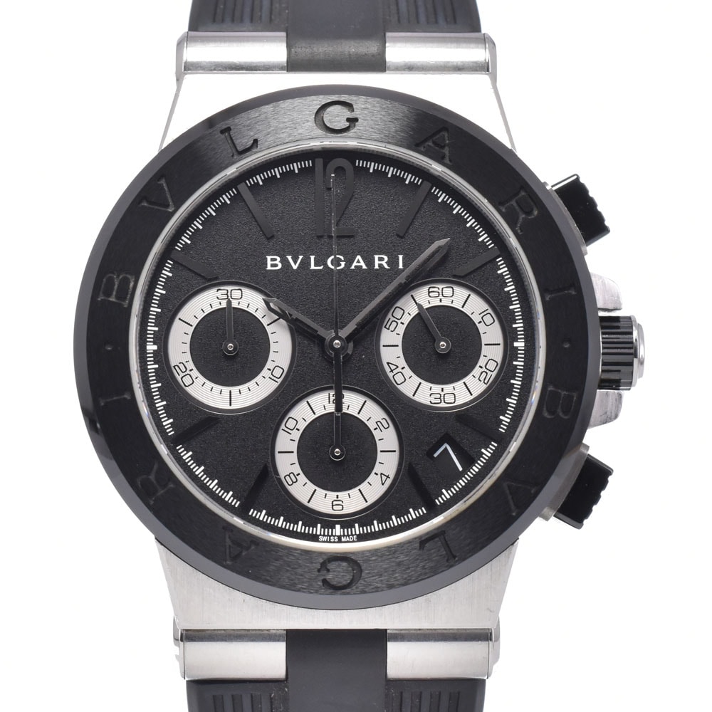 ブルガリ BVLGARI DG37SCCH ディアゴノ クロノグラフ デイト ブラック 自動巻き メンズ 良品 腕時計 Q#149101