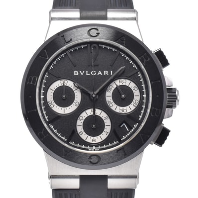 ブルガリ BVLGARI DG37SCCH ディアゴノ クロノグラフ デイト ブラック 自動巻き メンズ 良品 腕時計 Q#149101