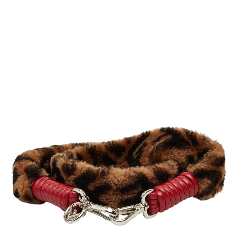 フェンディ ズッカ ミニストラップユー ショルダーストラップ ブラウン レッド ムートン レザー レディース FENDI 中古