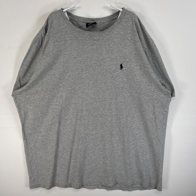 古着 90's/90年代 ポロバイラルフローレン Polo by Ralph Lauren 半袖Tシャツ ロゴ 刺繍 クルーネック 大きいサイズ 14041 グレー 無地 メンズ