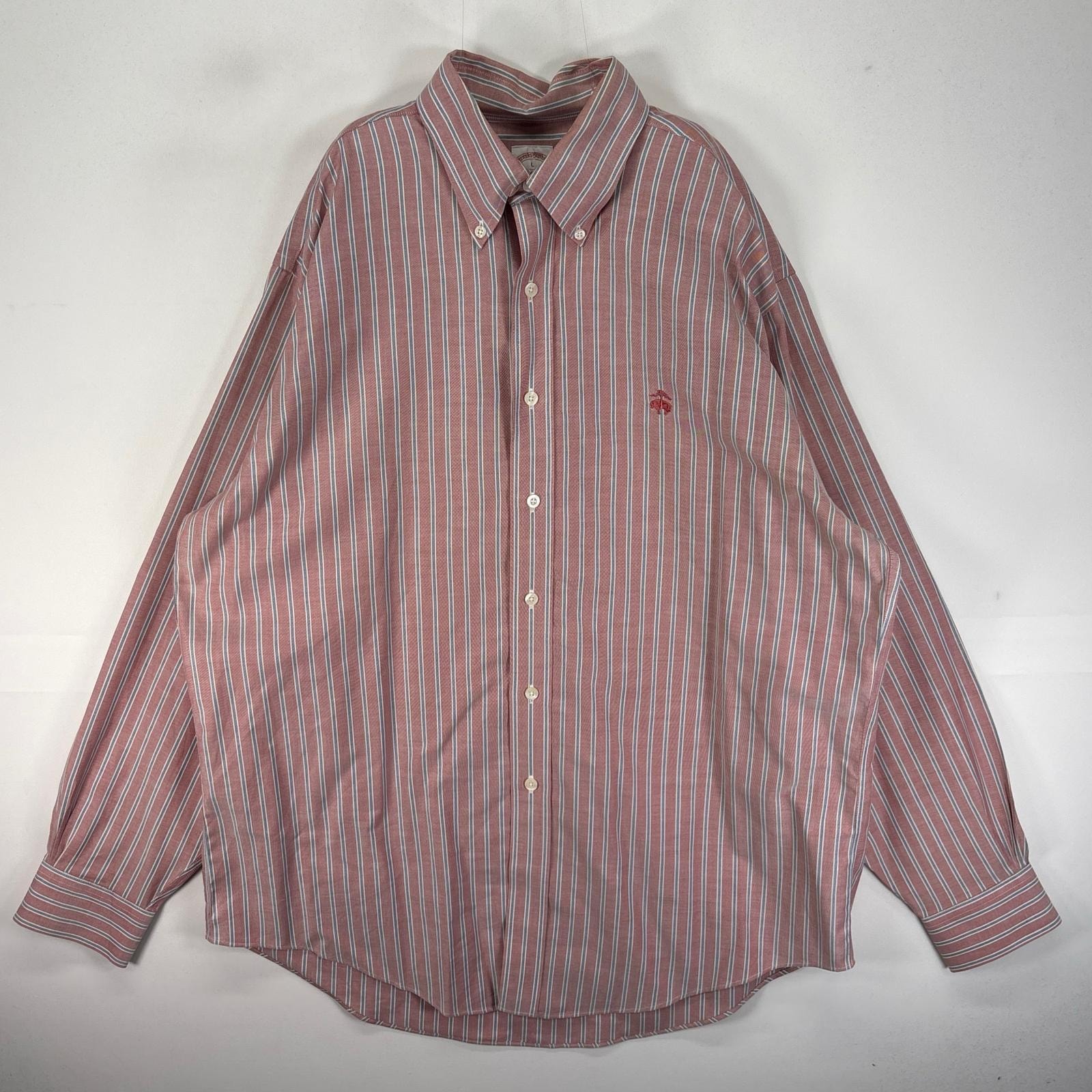 古着 ブルックスブラザーズ Brooks Brothers 長袖シャツ ボタンダウン ワンポイント L  レッド系 ストライプ メンズ