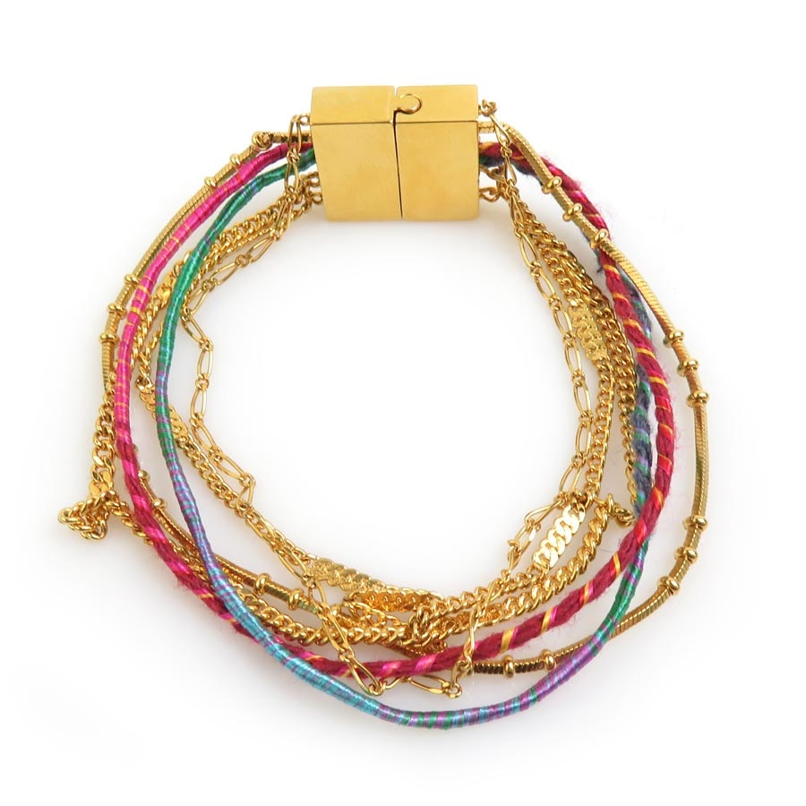 サンローラン SAINT LAURENT ブレスレット メタル/コットン/ポリエステル ゴールド×ピンク×ブルー レディース【中古】 h31507a