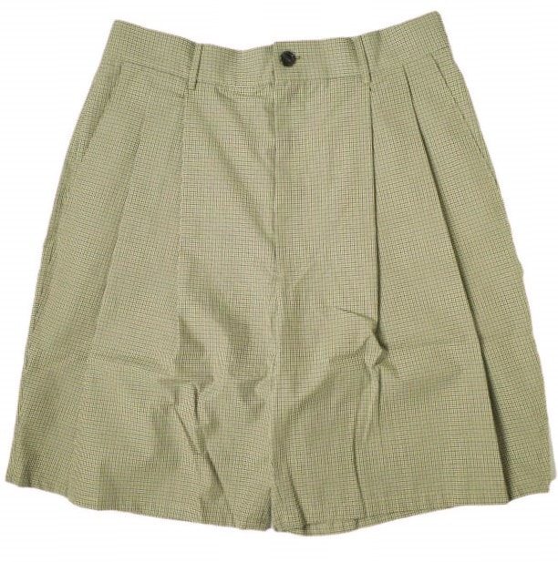 新品 CAMIEL FORTGENS カミエル フォートヘンス 22SS フランス製 PLEATED SUIT PANTS SHORTS 2プリーツチェックショーツ GP.01.06.06.02 S CHECK BROWN/GREEN ショートパンツ ボトムス