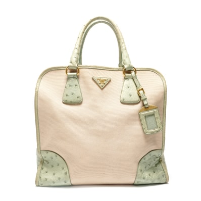 プラダ PRADA オーストリッチ キャンバス トートバッグ【中古】