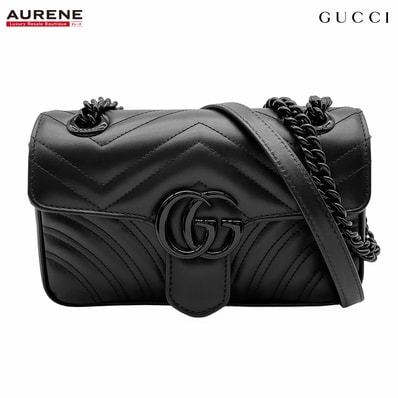 GUCCI グッチ ショルダーバッグ GGマーモント スモール キルティング チェーン 446744 レザー ブラック レディース 【中古】