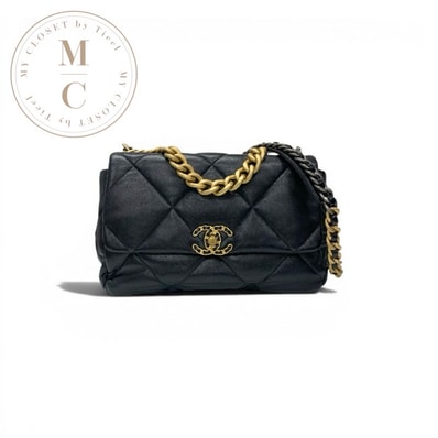 シャネル CHANEL CHANEL19 バッグ ショルダーバッグ ブラック ゴールド シルバー ラージハンドバッグ ココマーク ターンロック チェーン