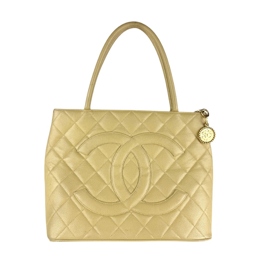 シャネル CHANEL ハンドバッグ 復刻トート キャビアスキンレザー ベージュ レディース【中古】 z7364