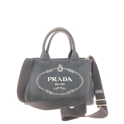PRADA プラダ レディース トートバッグ カナパ キャンバス ストラップ付 ショルダートート ネイビー