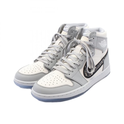 ディオール Dior DIOR × NIKE Air Jordan 1 High スニーカー 靴 レザー キャンバス メンズ グレー系 / ホワイト系 / ネイビー系 【中古】